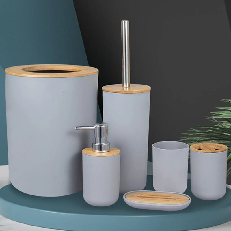 6-Piece Bathroom Accessories Set with Bamboo Accents | Kitchen & Homeware Australia | Pullen and Co