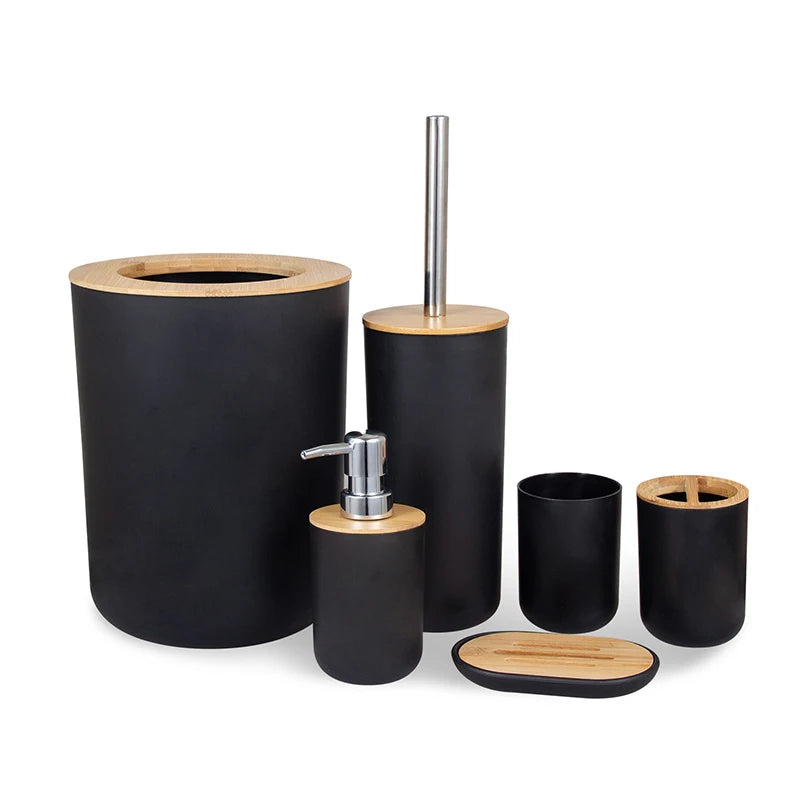 6-Piece Bathroom Accessories Set with Bamboo Accents