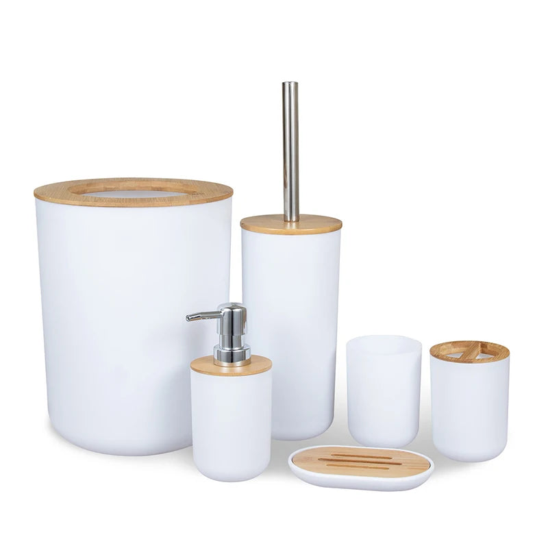 6-Piece Bathroom Accessories Set with Bamboo Accents