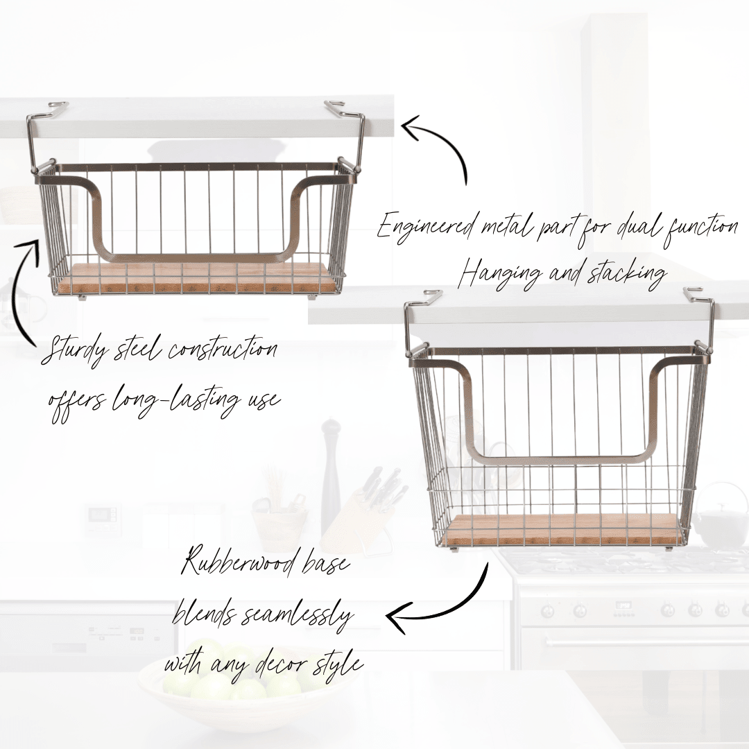 Stackable Hanging Metal Basket Brushed Nickel | Kitchen & Homeware Australia | Pullen and Co