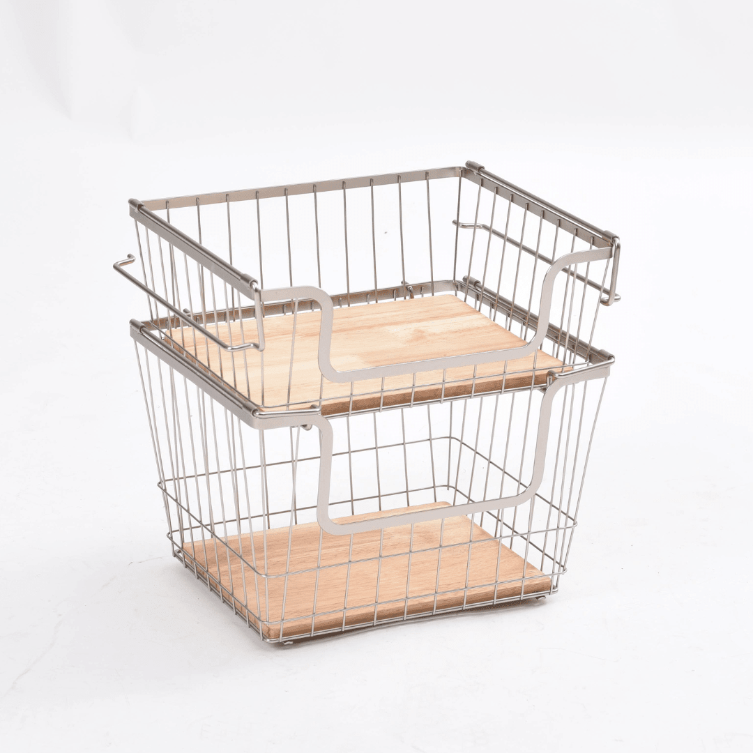 Stackable Hanging Metal Basket Brushed Nickel | Kitchen & Homeware Australia | Pullen and Co
