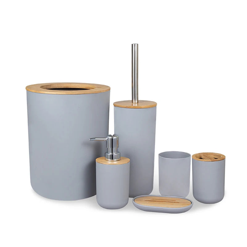 6-Piece Bathroom Accessories Set with Bamboo Accents