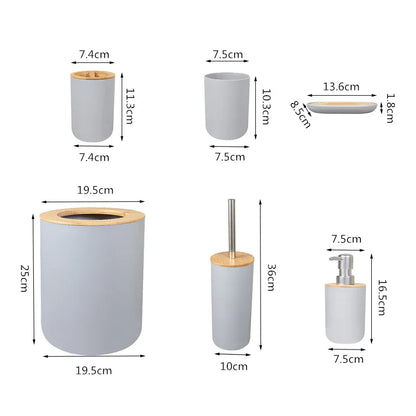 6-Piece Bathroom Accessories Set with Bamboo Accents