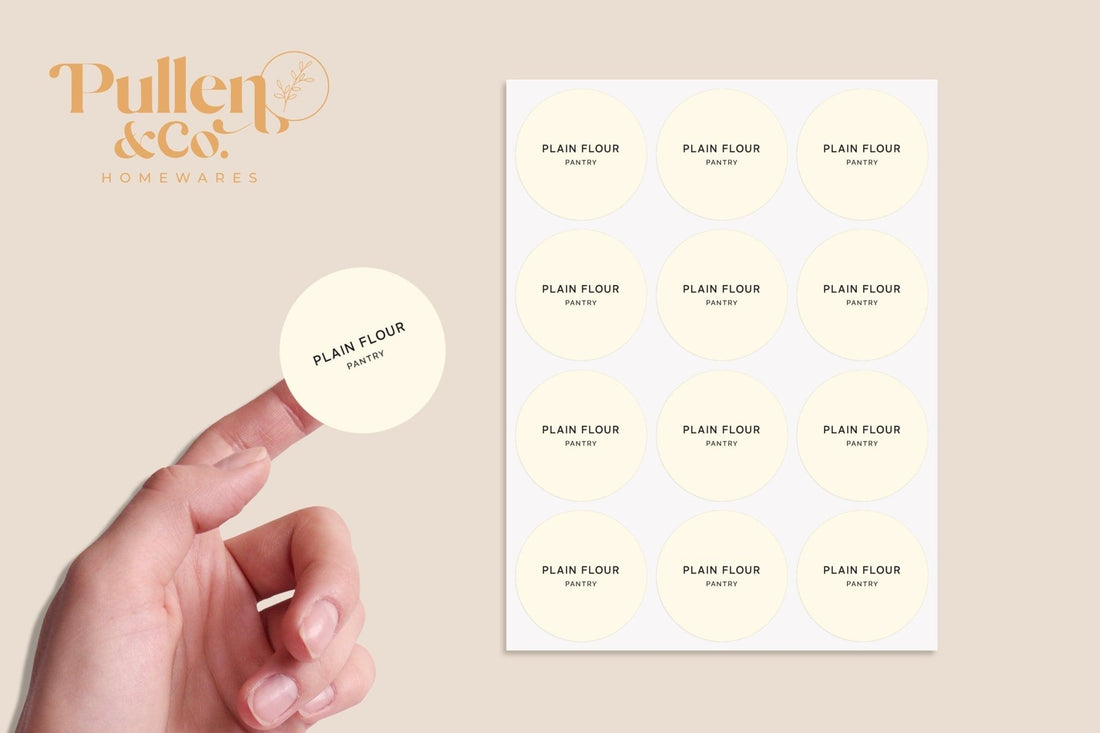 Ivory Round Sticker Labels (Custom) | Kitchen &amp; Homeware Australia | Pullen and Co