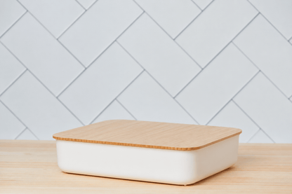 White Storage Tubs with Wooden Lid | Kitchen &amp; Homeware Australia | Pullen and Co