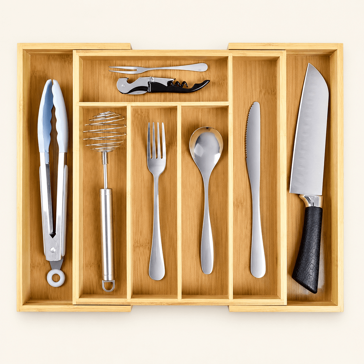 Expandable Bamboo Cutlery Tray – Adjustable Drawer Organiser | Kitchen &amp; Homeware Australia | Pullen and Co