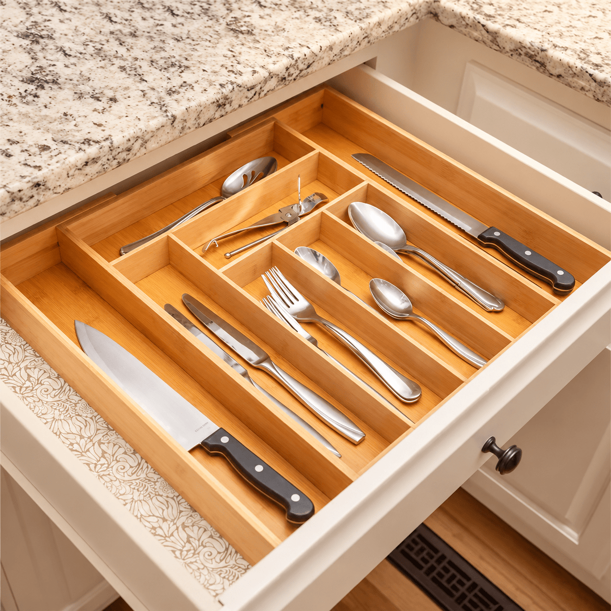 Expandable Bamboo Cutlery Tray – Adjustable Drawer Organiser | Kitchen &amp; Homeware Australia | Pullen and Co