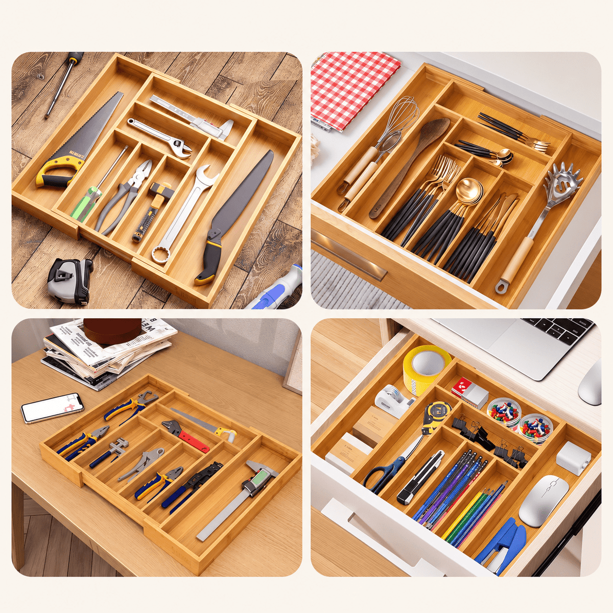Expandable Bamboo Cutlery Tray – Adjustable Drawer Organiser | Kitchen &amp; Homeware Australia | Pullen and Co