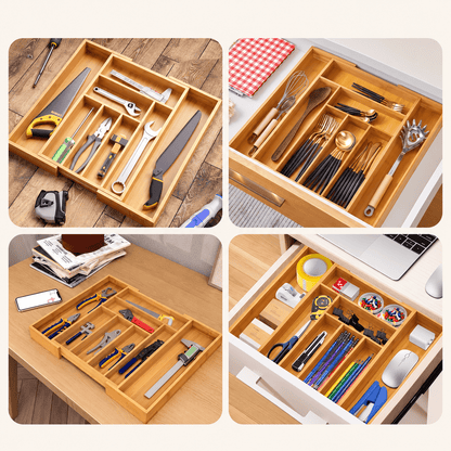 Expandable Bamboo Cutlery Tray – Adjustable Drawer Organiser | Kitchen &amp; Homeware Australia | Pullen and Co
