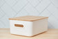 Pullen and Co Large White Minimalist Storage Tubs with Wooden Lid (7446952968363)