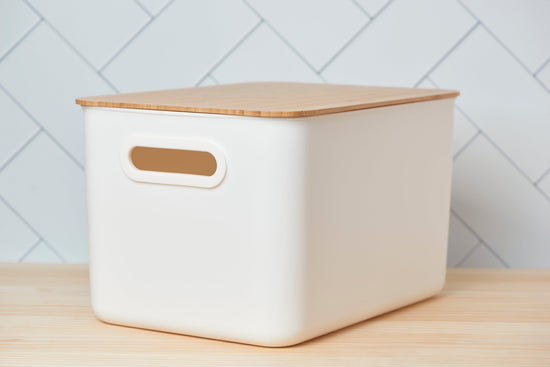 Pullen and Co Mega White Minimalist Storage Tubs with Wooden Lid (7446952968363)