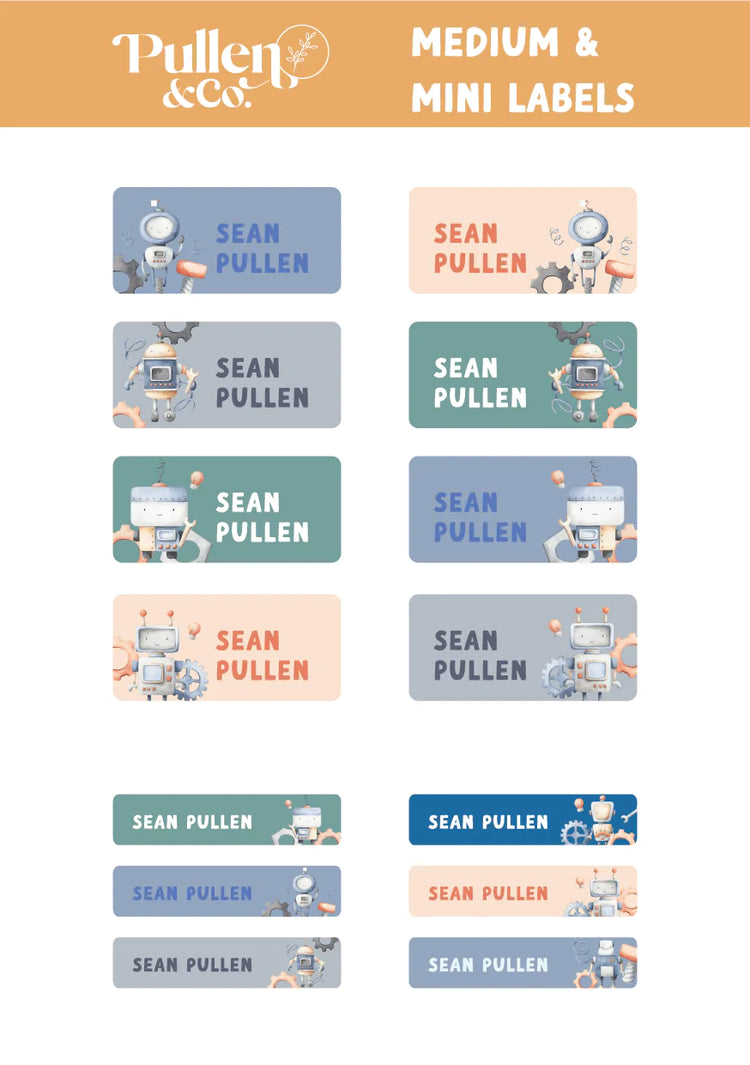 Pullen and Co Robots Personalised Kids Sticker Labels (7506882035883)