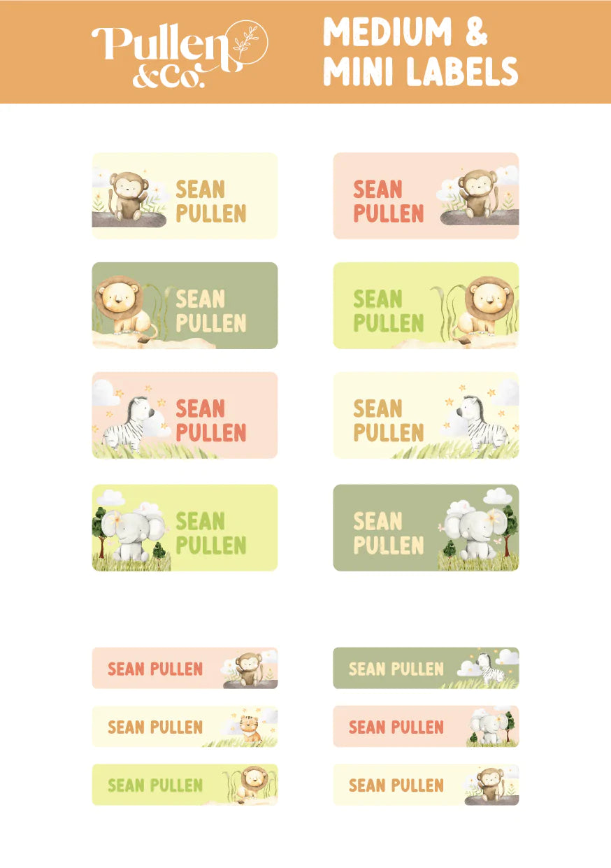 Pullen and Co Safari Personalised Kids Sticker Labels (7506882035883)
