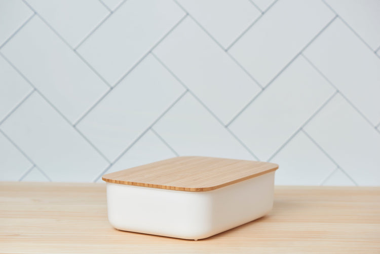 Pullen and Co Small White Minimalist Storage Tubs with Wooden Lid (7446952968363)